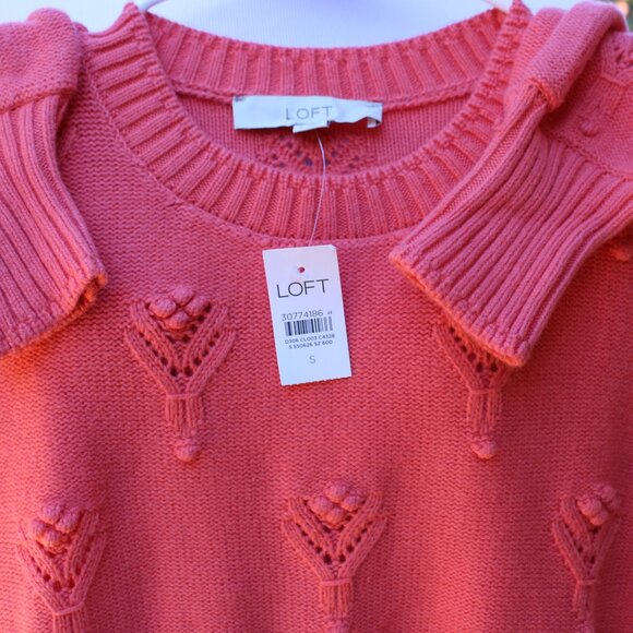 Loft NWT Women Sweater Small Coral Knitted Embellish Shift Pointelle - Picture 5 of 5